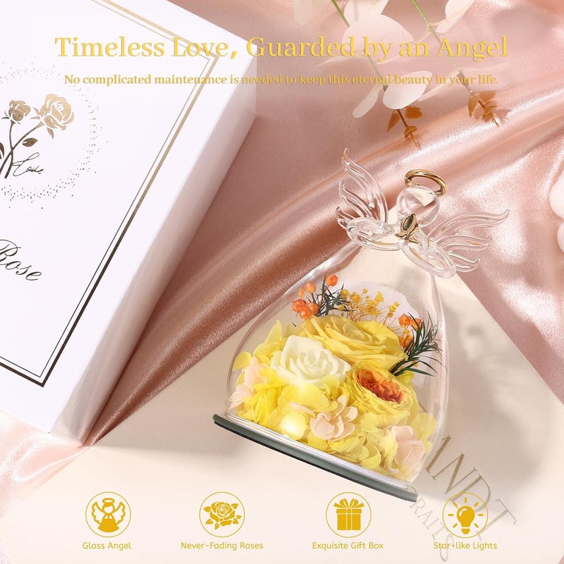 Bessol Birthday Gifts for Women Mom Preserved Rose in Glass Angel Figurines Fresh Flower for Delivery Forever Flowers Eternal Rose Valentines Day for Grandma Sister Wife Her from Daughter - Image 3